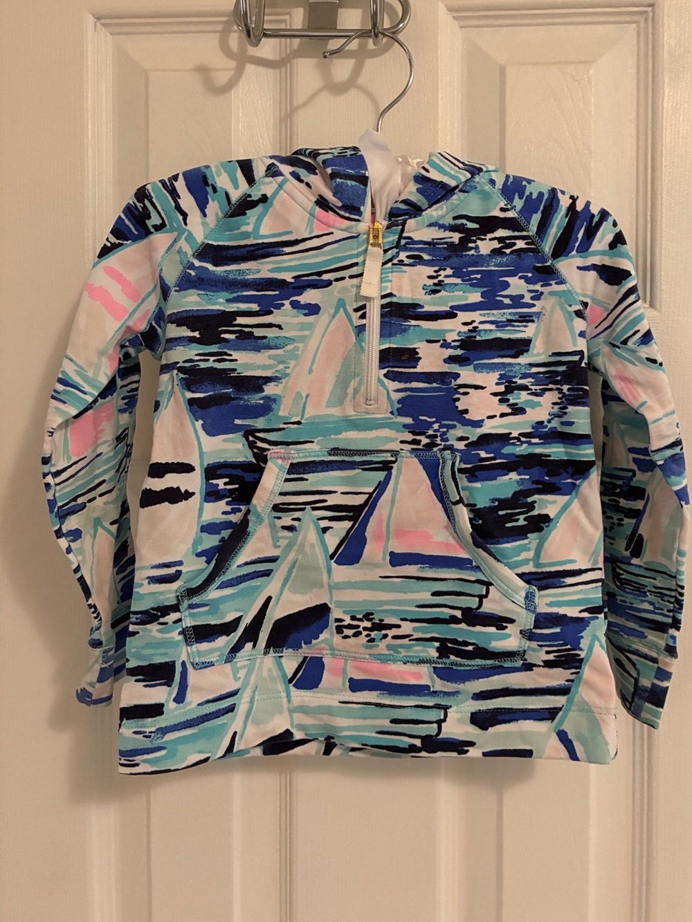 Lilly Pulitzer Girls' Sailboat Hoodie in Aqua, Navy & Pink